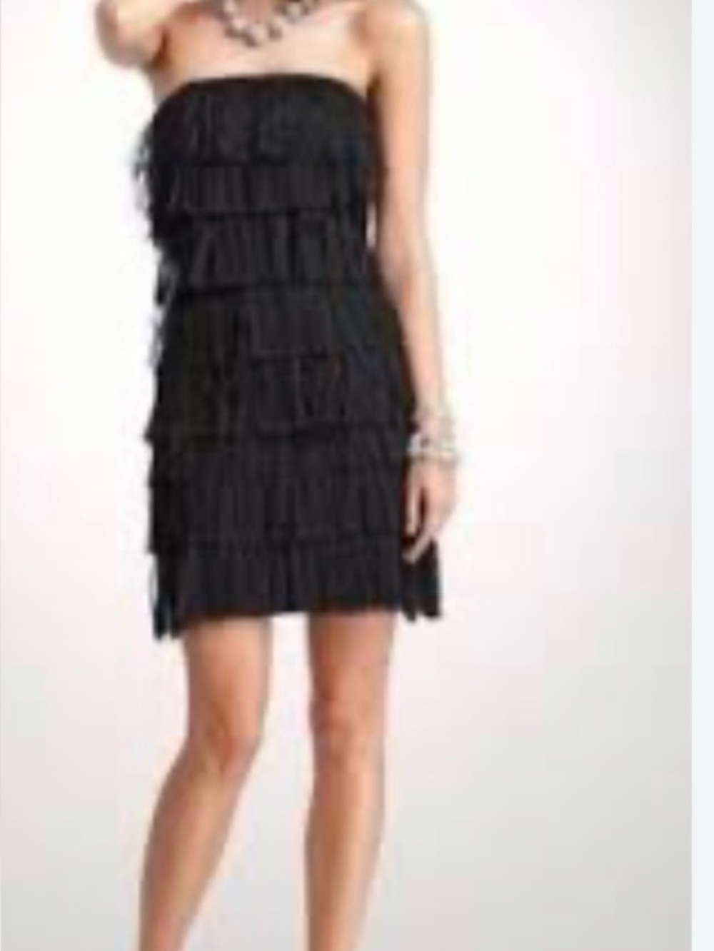 Ann Taylor Strapless Corseted Black Tiered Fringe Party Dress
